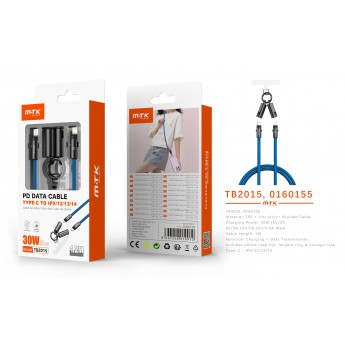 Cable de datos trenzado Varniqo 2 en 1, 30W, carga rapida type-C a Lightning+funcion de correa para movil