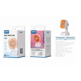 Ventilador de mesa, 2 Velocidades, baterias recargable 250mA