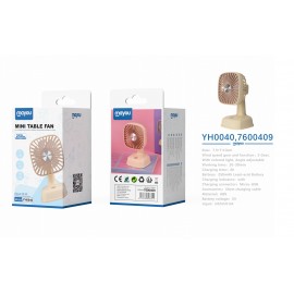Ventilador de mesa, 2 Velocidades, baterias recargable 250mA
