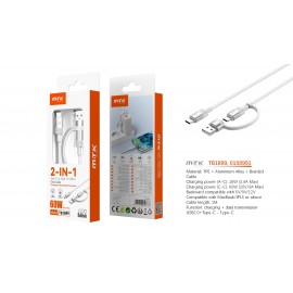 Cable de Datos aluminio trenzado 2 en 1 Vex para Type-C/USB-A a Type-C 60W/20V/3A Max/1M