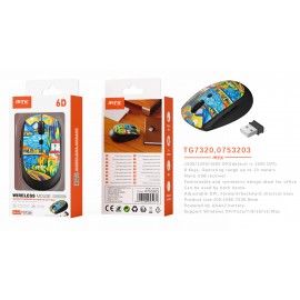 Ratón Inalámbrico ambidiestro con diseño artístico 6D/1000-1200-1600DPI, Batería AAA*2 No incluidos