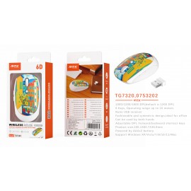 Ratón Inalámbrico ambidiestro con diseño artístico 6D/1000-1200-1600DPI, Batería AAA*2 No incluidos
