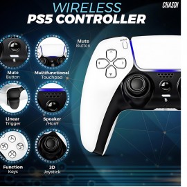 Mando inalámbrico PS5, BT 5.0, 1000 mAh, doble vibración, control de movimiento de 6 ejes, carga USB-C