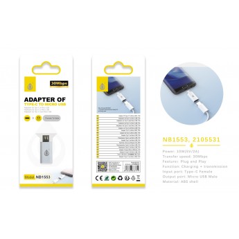 Adaptador Type-C a Micro USB, 30Mbps/10W