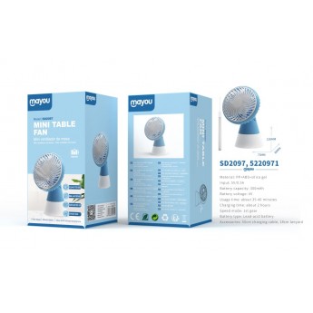 Mini Ventilador de mesa con correa, 1 Velocidad, bateria recargable de plomo acido 300mAh
