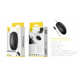 Ratón ambidiestro 3D/1000DPI con cable USB 1.35 metros