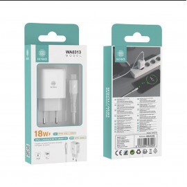 CARGADOR RÁPIDO CON PUERTO USB-A Y CABLE TYPE-C 18W