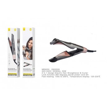Plancha de Pelo, Plancha y Rizos 2 en 1, giro 360°