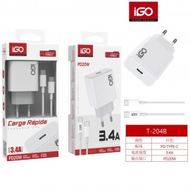 Cargador PD 20W, 3.4A con cable Type-C a Type-C, 12uni/paq