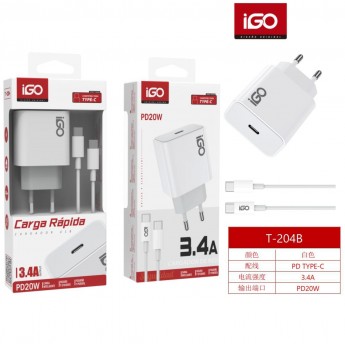 Cargador PD 20W, 3.4A con cable Type-C a Type-C, 12uni/paq