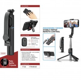 Palo selfie con trípode plegable, compatible con iOs y Android, longitud de extensión hasta 1060mm, con mando, 3 uni/paq