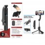 Palo selfie con trípode plegable, compatible con iOs y Android, longitud de extensión hasta 1060mm, con mando, 3 uni/paq