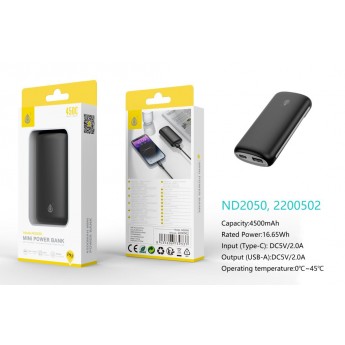PowerBank 4500mAh/16.65Wh, 1 Entrada Type-C y 1 Salida 1USB-A