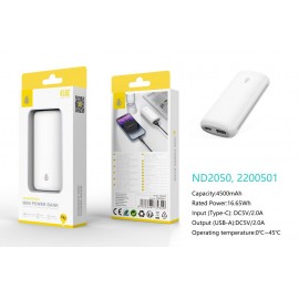 PowerBank 4500mAh/16.65Wh, 1 Entrada Type-C y 1 Salida 1USB-A
