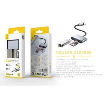 Lector de Type-C 2 in 1 para USB-A/Tarjeta TF