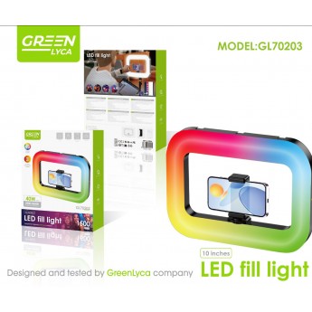 Aro de luz con soporte para móvil, luz RGB, 40W, 10”, 1500mAh, 2500-8500K