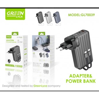 Power bank 10000mAh, con cable cabeza de enchufe, PD22.5W