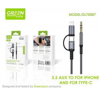 Cable Type-c+Lightning a jack 3.5mm, 1M