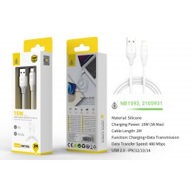 Cable de datos Filero de silicona para Iphone 5-14, 2M, 15W/3A
