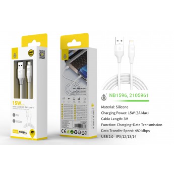 Cable de datos Filero de silicona para Iphone 5-14, 3M, 15W/3A