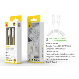 Cable de Datos Filero de silicona Type-C a Type-C, Carga rapida PD 60W/20V/3A, Cable 2M