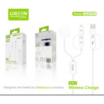 Cargador inalámbrico de reloj+cables datos Type-c+Lighting, 60W, 1.5M