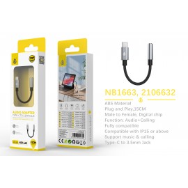 Adaptador de audio Digital Type-C a 3.5mm, Soporta llamada y Música, 15CM