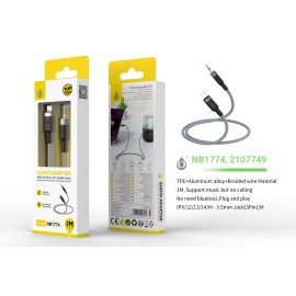 Cable de audio aluminio trenzado Iphone a Audio 3.5mm, Plug and Play, 1m