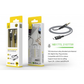 Cable de audio aluminio trenzado Type-C a Audio 3.5mm(3Pin No soporta llamada), 2m