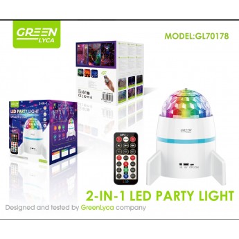 Lámpara de discotaca/altavoz, 2 en 1, con luz RGB con mando, 1200mAh. uso 180 min