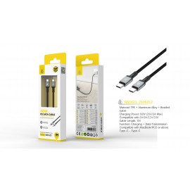 Cable de datos Pot aluminio trenzado para Type-C a Type-C con carga rapida PD, 60W/20V/3A, 1M