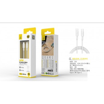 Cable de datos para Type-C a Type-C con carga rápida PD, 60W/20V/3A, 3M