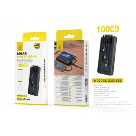 10000mAh/37wh Powerbank con 3 entrada(Type-C/cable USB/Panel solar) 4 salida(Cable Micro/Iphone/Type-C/USB-A)