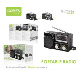 Radio con 3 bandas, FM/AM/SW, carga 4horas, uso 3horas, 5W, TF/SD