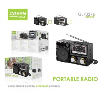 Radio con 3 bandas, FM/AM/SW, carga 4horas, uso 3horas, 5W, TF/SD