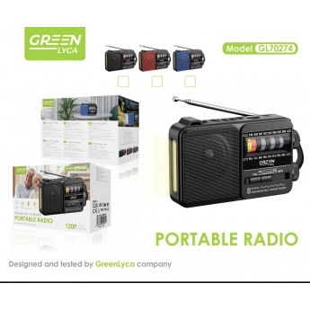 Radio con 8 bandas, FM/AM/SW 1-6, carga 4H, uso 3H, 5W, 1200mAh