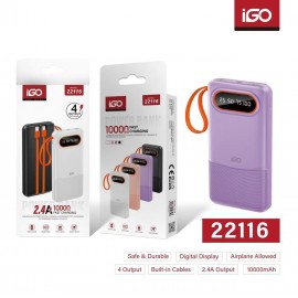 Power bank 10000mAh con cables Lighting + Type-C, 2.4A, 3 uní/paq