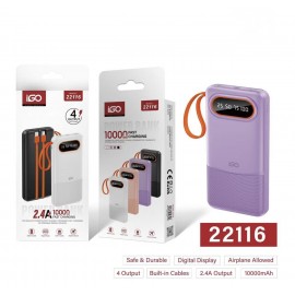 Power bank 10000mAh con cables Lighting + Type-C, 2.4A, 3 uní/paq