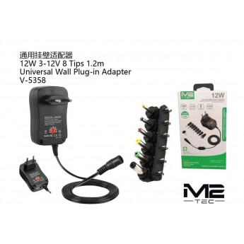 Adaptador universal 12W, 3-12V, 8 tipos, 1.2M
