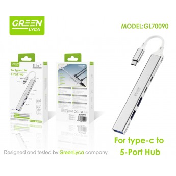 Adaptador 3USB+2 puertos Type-C, con cable Type-C, 5 EN 1, 5V/2A