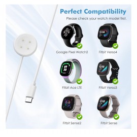 Cargador de reloj para Google Pixel Watch 2/Pixel Watch 3/Fitbit Ace LTE/Versa 4/3/Sense 2/Sense, con cable Type-C