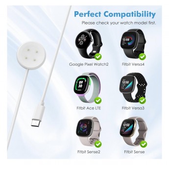 Cargador de reloj para Google Pixel Watch 2/Pixel Watch 3/Fitbit Ace LTE/Versa 4/3/Sense 2/Sense, con cable Type-C