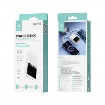 Power bank con pants led y cables integrados, 20000mAh