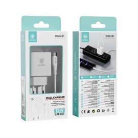CARGADOR PD CON PUERTO USB-A Y CABLE MICRO USB 12W 2.4A MAX