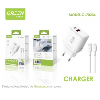 Cargador con puerto USB+Type-C, 25W, PD, con cable Type-C a Type-C