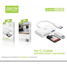 Adaptador 3 en 1 con doble lector de tarjetas y USB, con cable Type-C