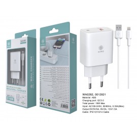 CARGADOR QC3.0 CON CABLE LIGHTNING 1 PUERTO USB-A 3.0A 18W