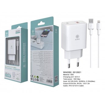 CARGADOR QC3.0 CON CABLE LIGHTNING 1 PUERTO USB-A 3.0A 18W