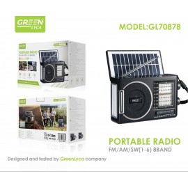 Radio con panel solar, FM/AM/SW(1-6), 8 BAND, 1200mAh